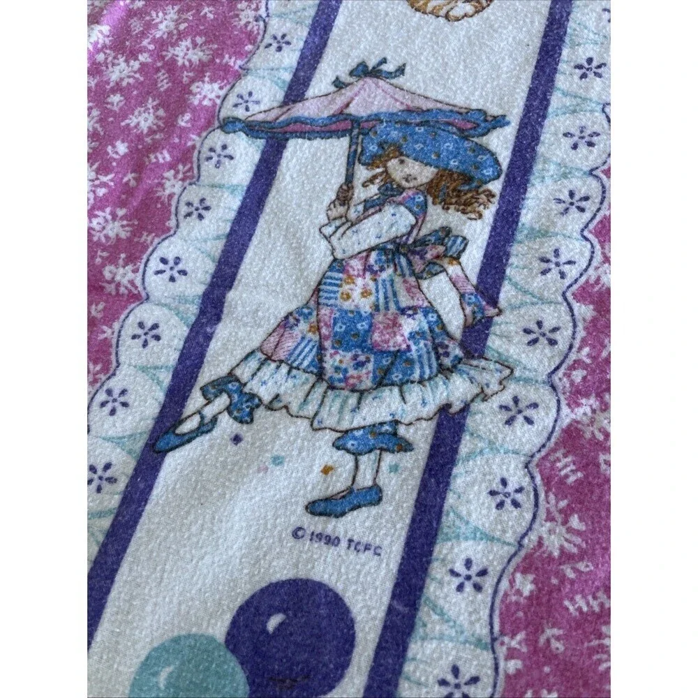 Holly Hobbie  1990 Twin Flat Sheet  And Standard Pillow Case Pink Flannel